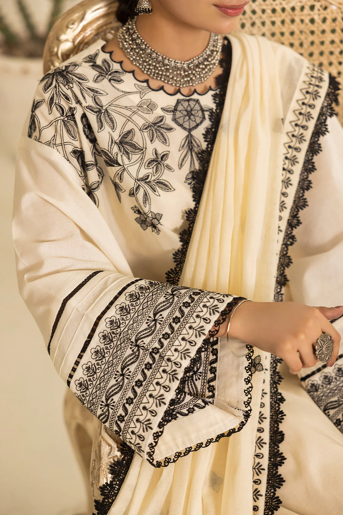 Unstitched Embroidered Self Jacquard 3 Piece With Lawn Dupatta - Image 2