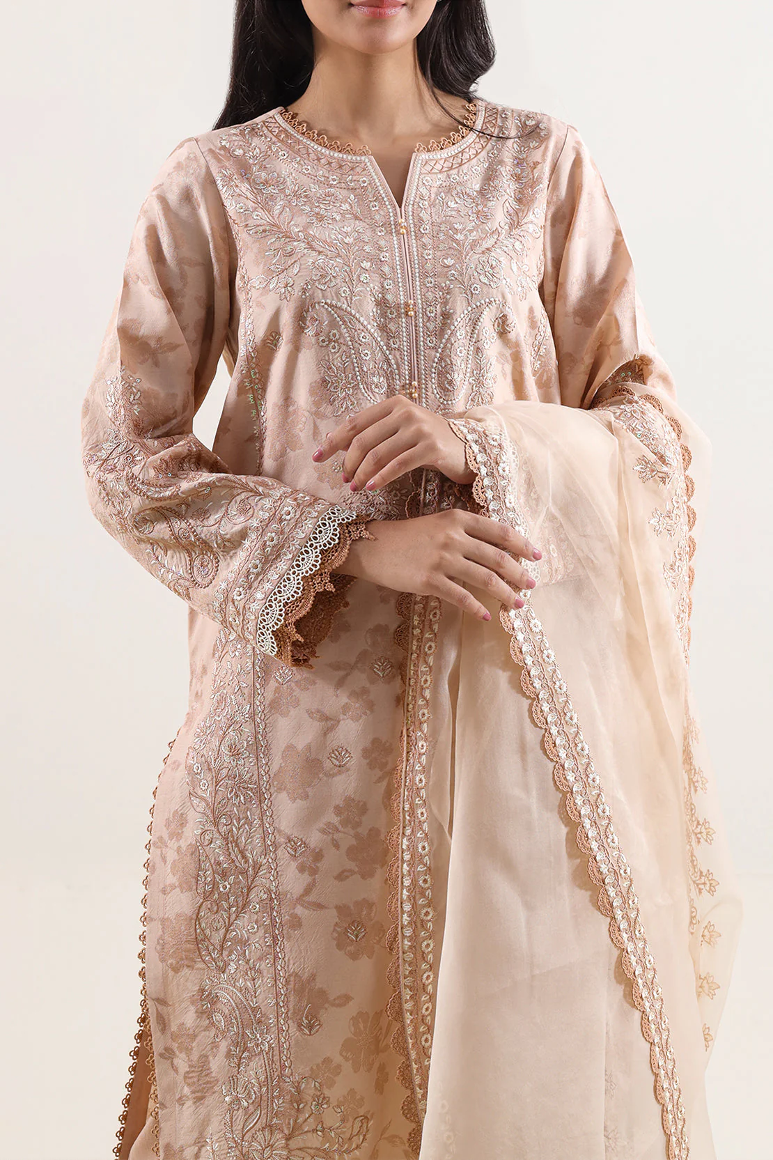 Unstitched Solid Embroidered Self Jacquard 3 Piece - Image 2