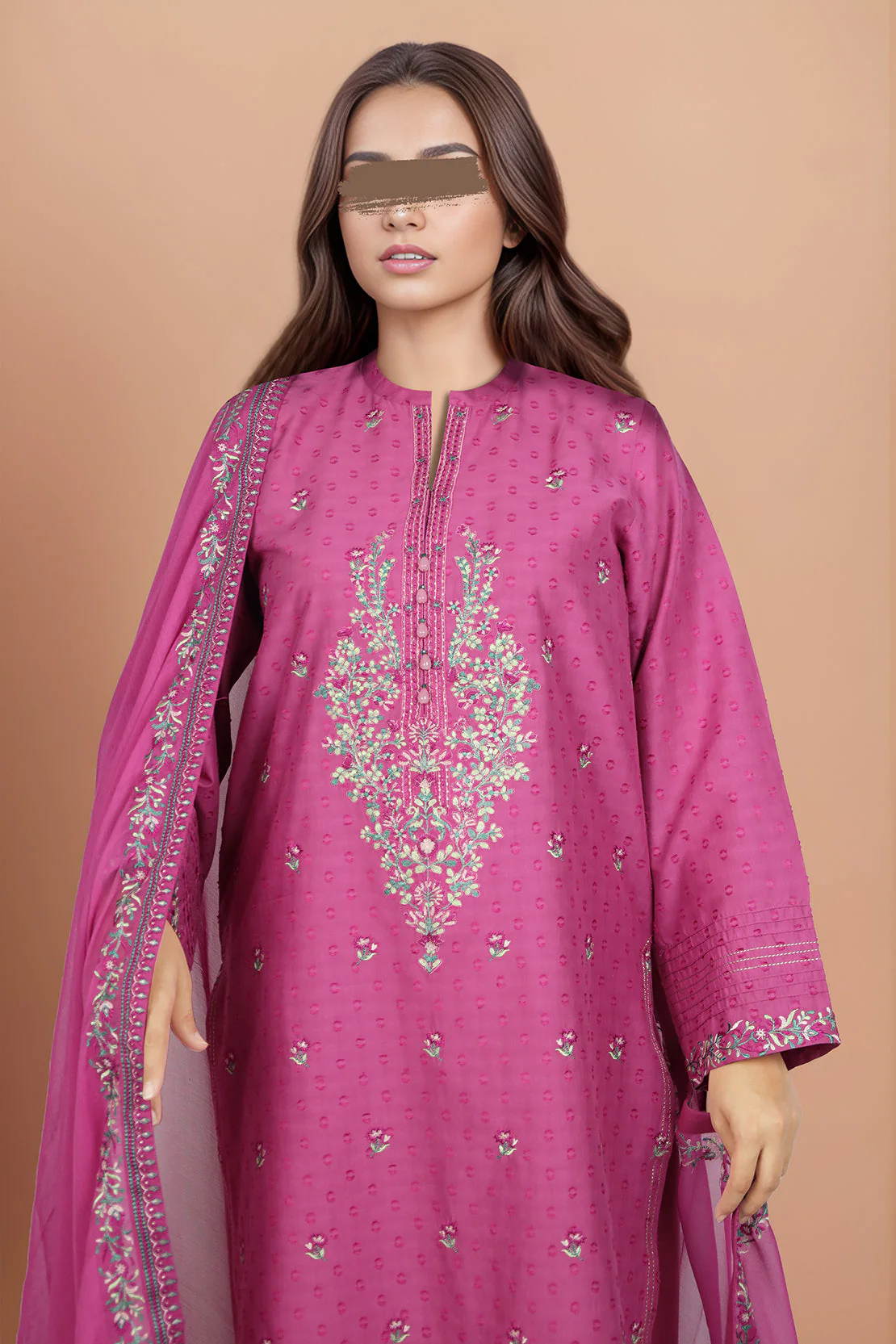 Unstitched Embroidered Self Jacquard Shirt - Image 2