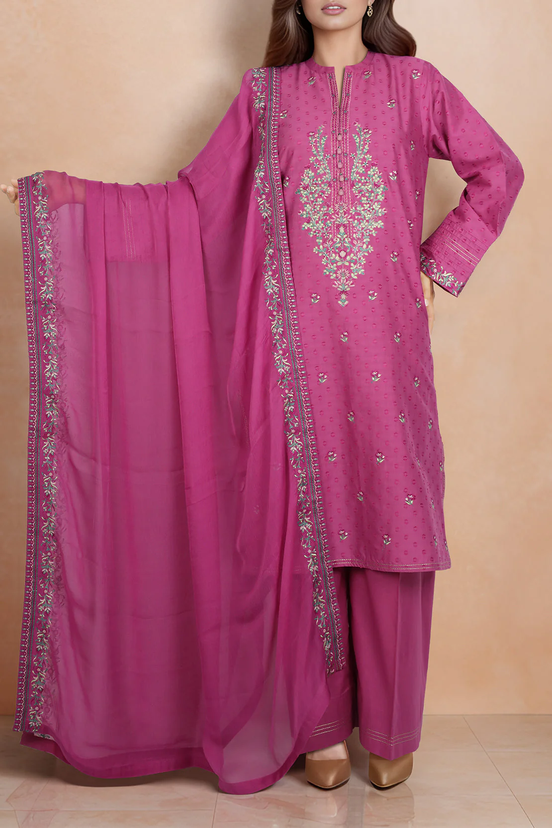 Unstitched Embroidered Self Jacquard Shirt