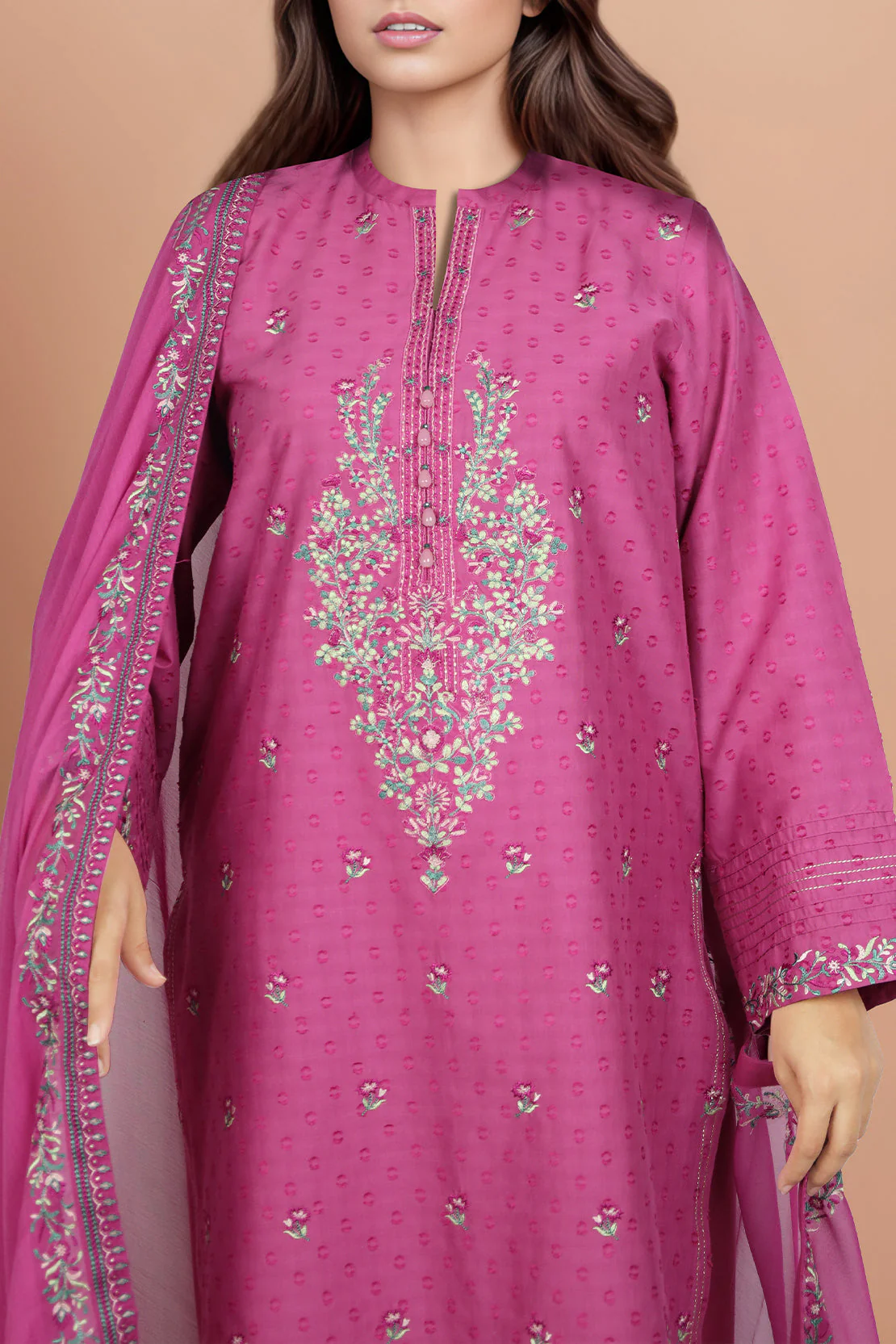 Unstitched Embroidered Self Jacquard Shirt - Image 2