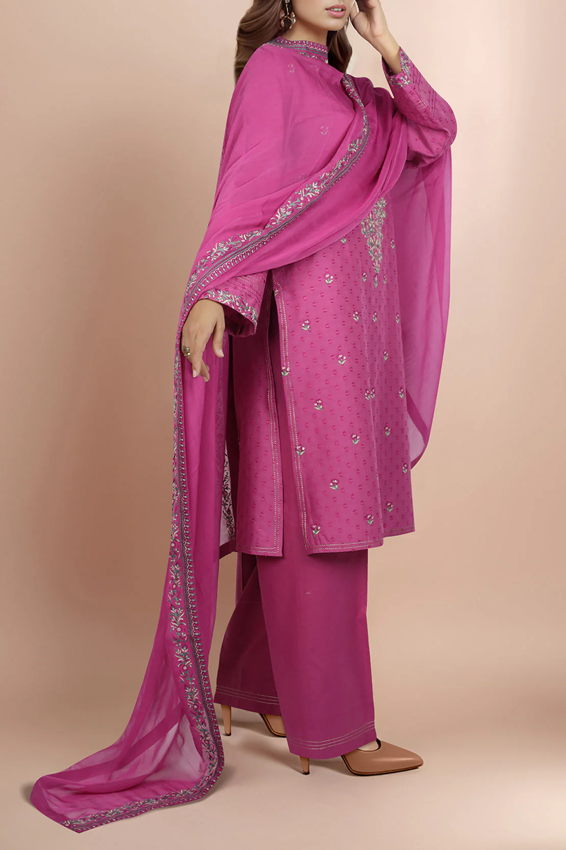 Unstitched Embroidered Self Jacquard Shirt - Image 3