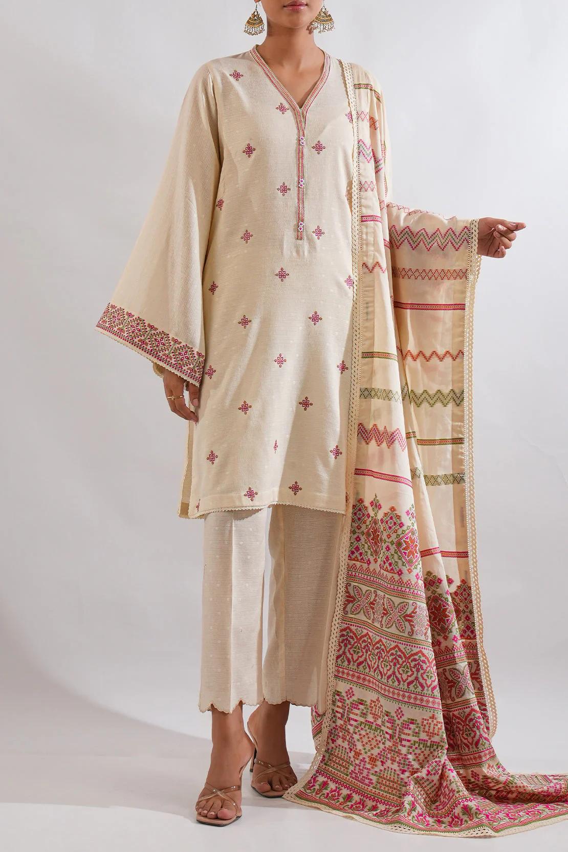 Unstitched Embroidered Self Jacquard Shirt