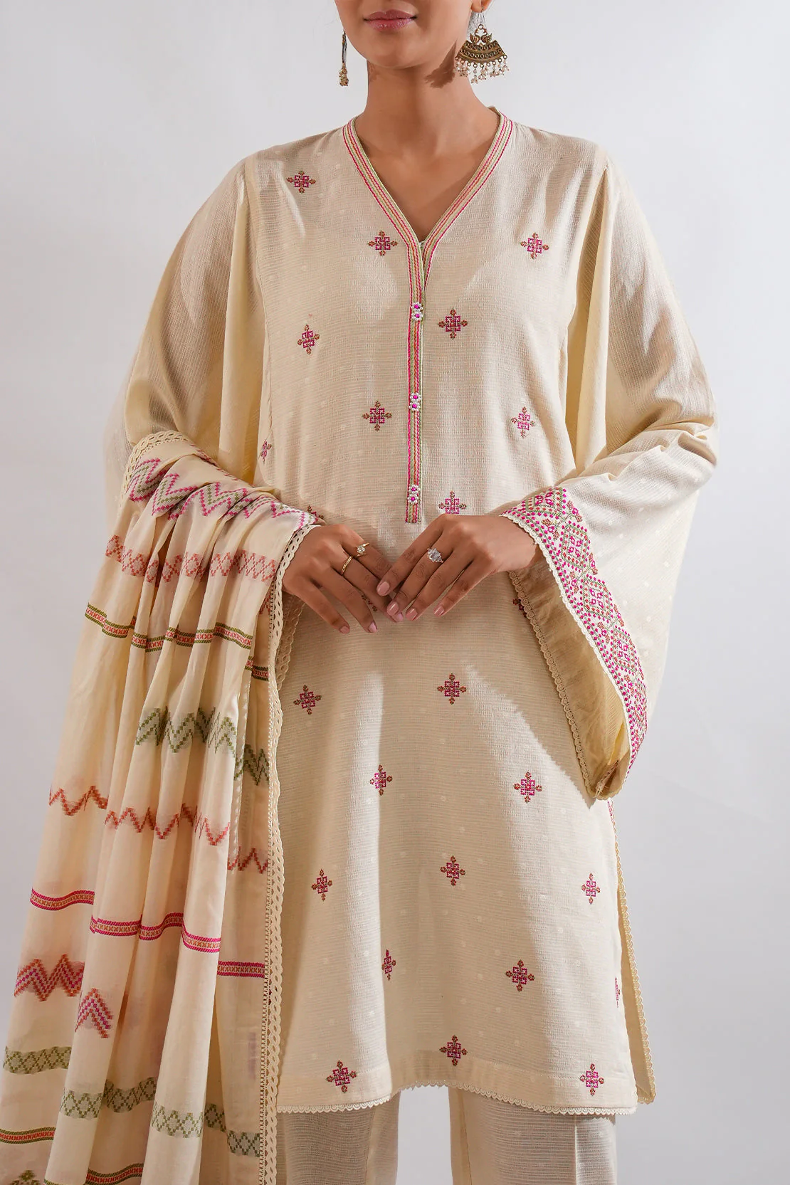 Unstitched Embroidered Self Jacquard Shirt - Image 2
