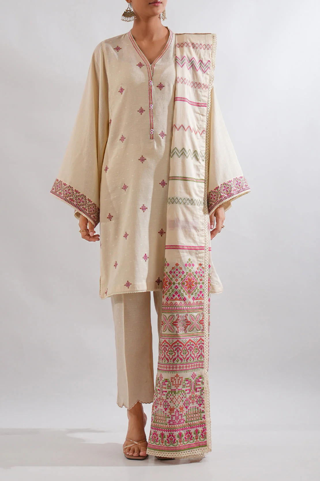 Unstitched Embroidered Self Jacquard Shirt - Image 5