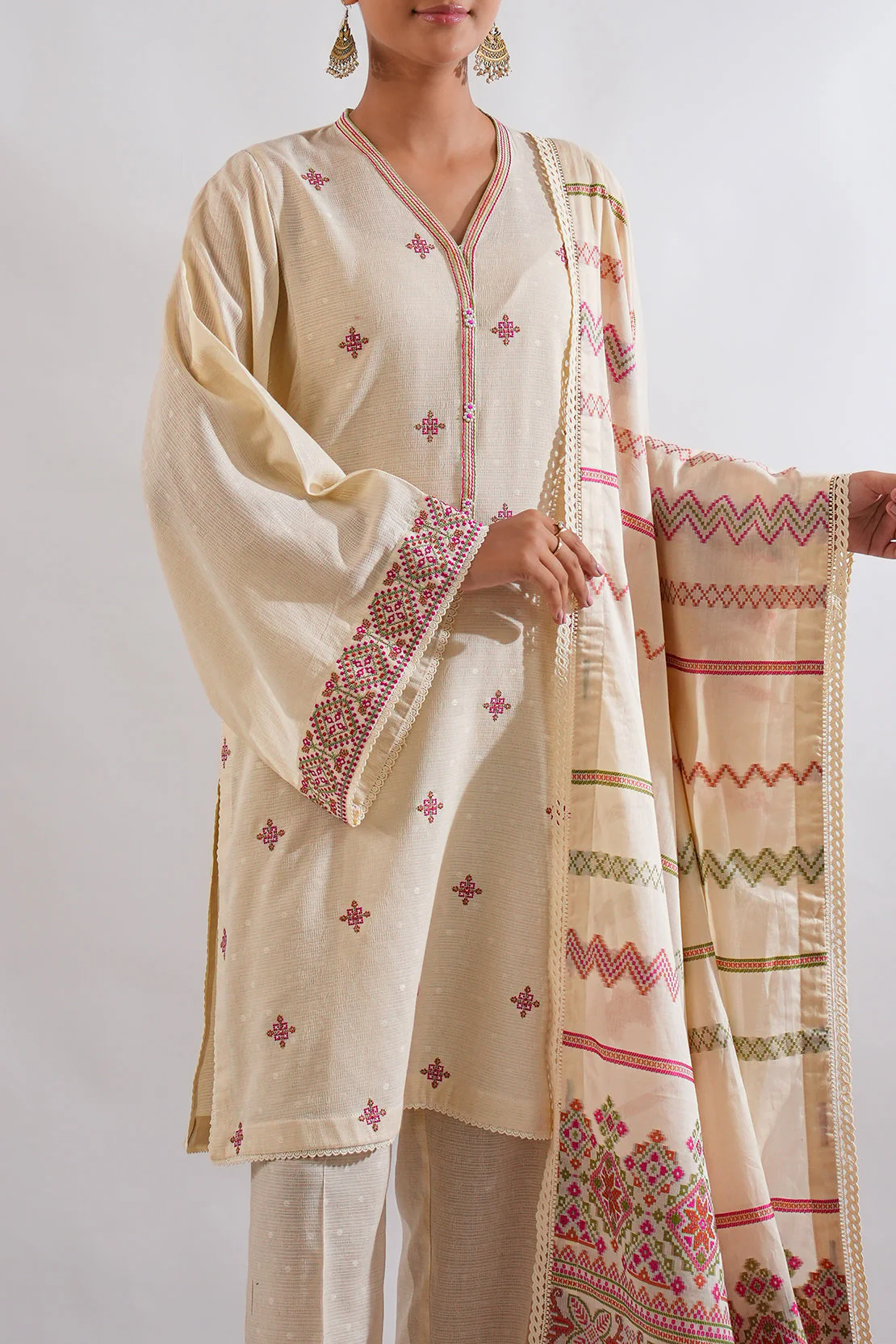 Unstitched Embroidered Self Jacquard Shirt - Image 6