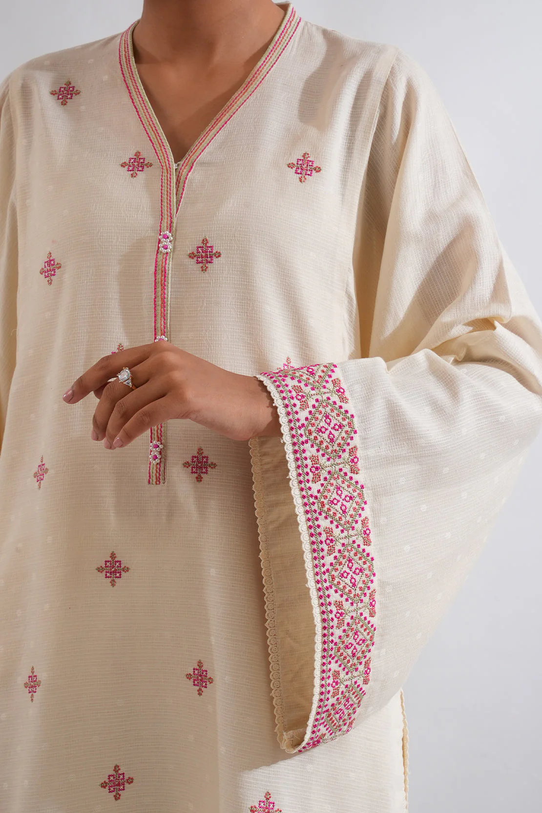 Unstitched Embroidered Self Jacquard Shirt - Image 7