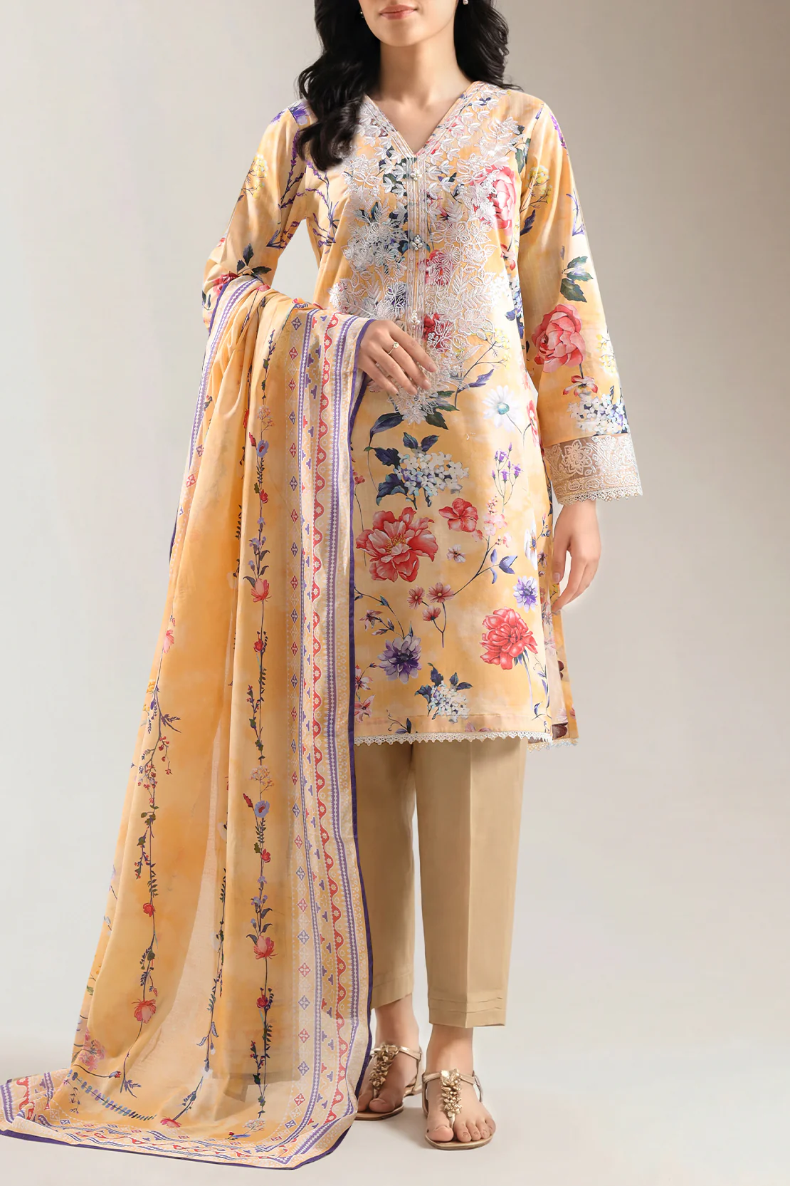 Unstitched Embroidered Strip Lawn 3 Piece