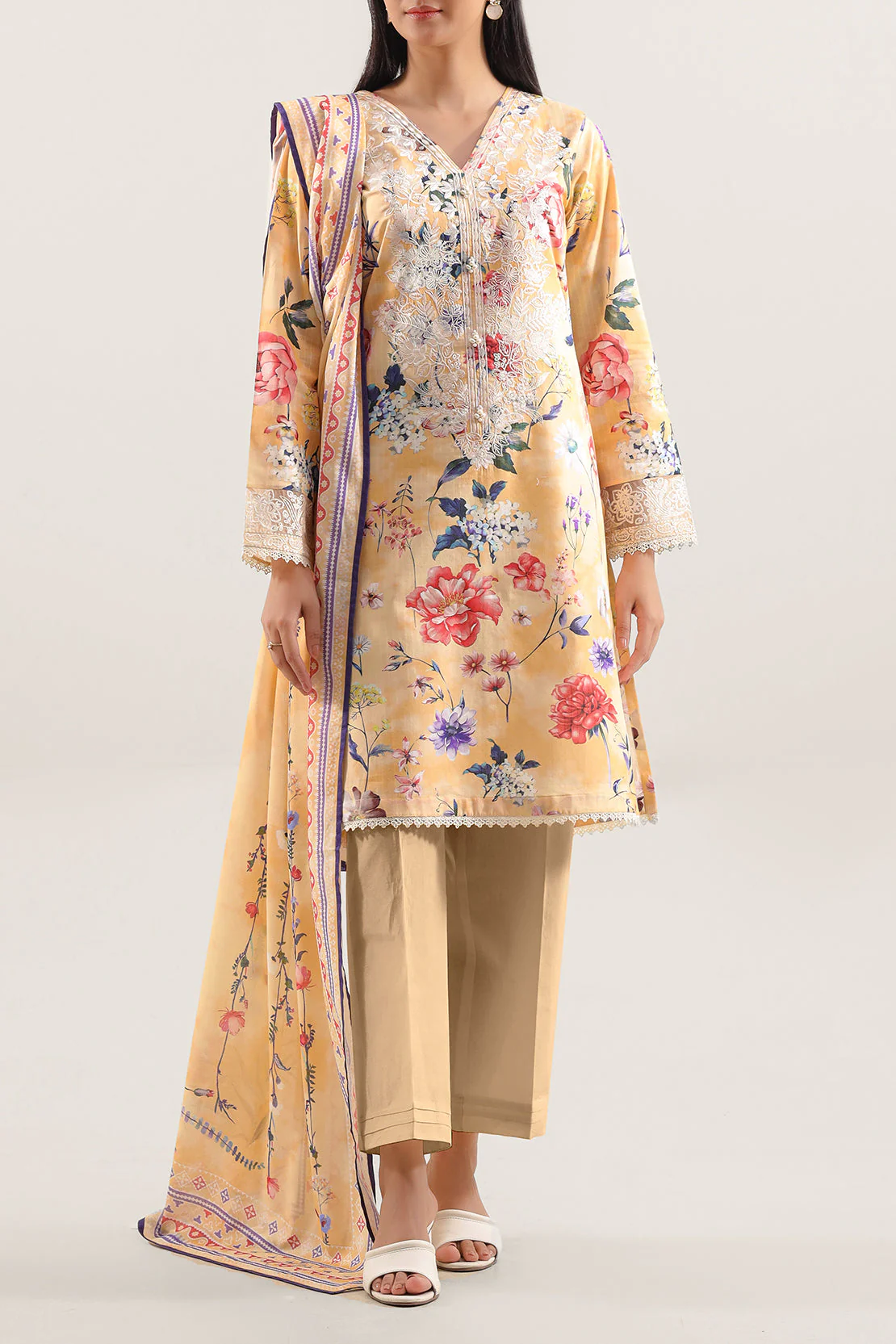 Unstitched Embroidered Strip Lawn 3 Piece - Image 2