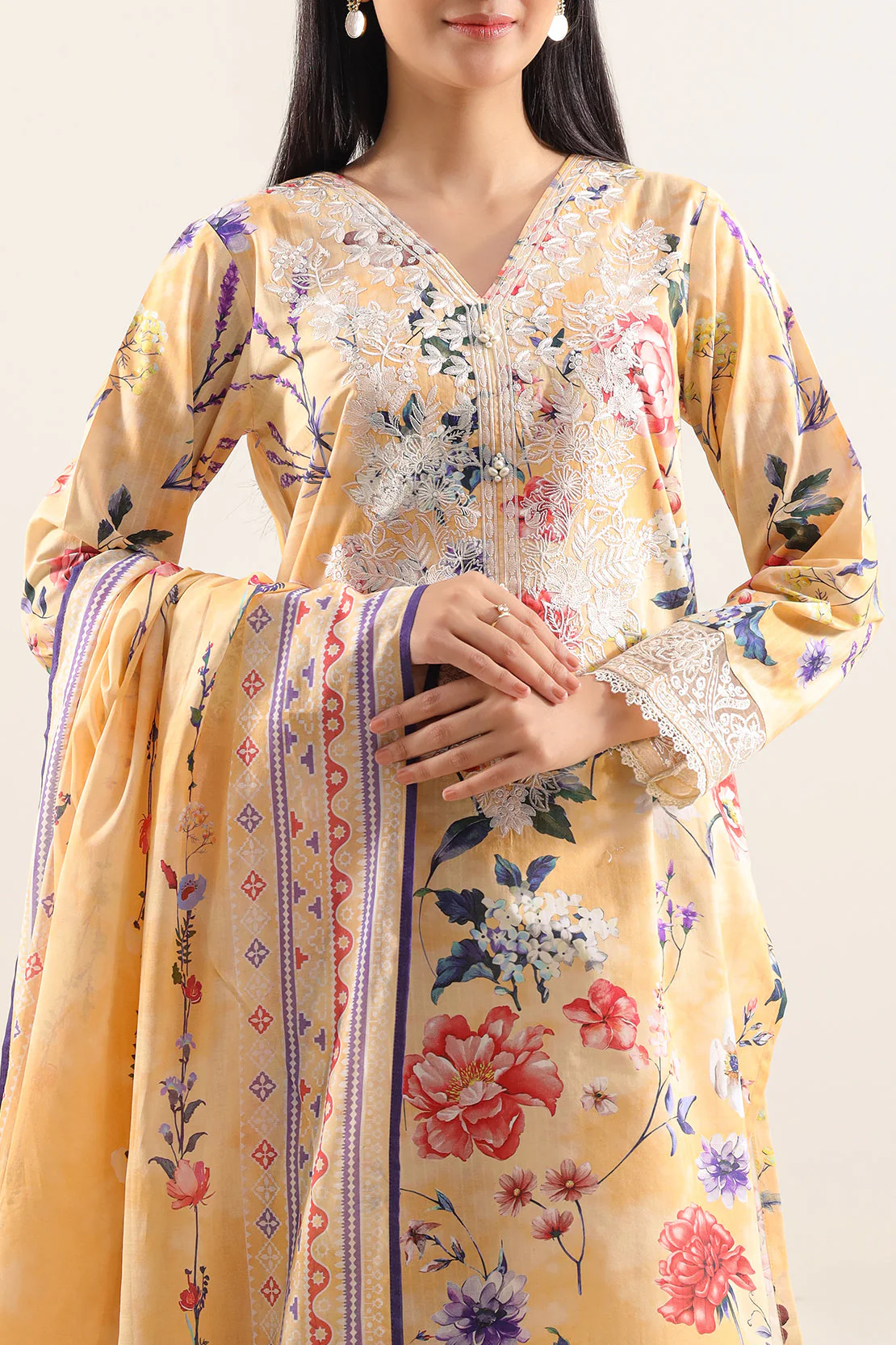 Unstitched Embroidered Strip Lawn 3 Piece - Image 3