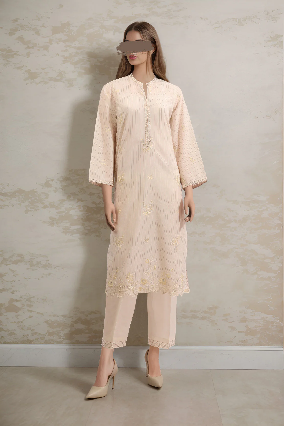 Unstitched Embroidered Zari Stripe Line 2 Piece (Shirt/Trouser)