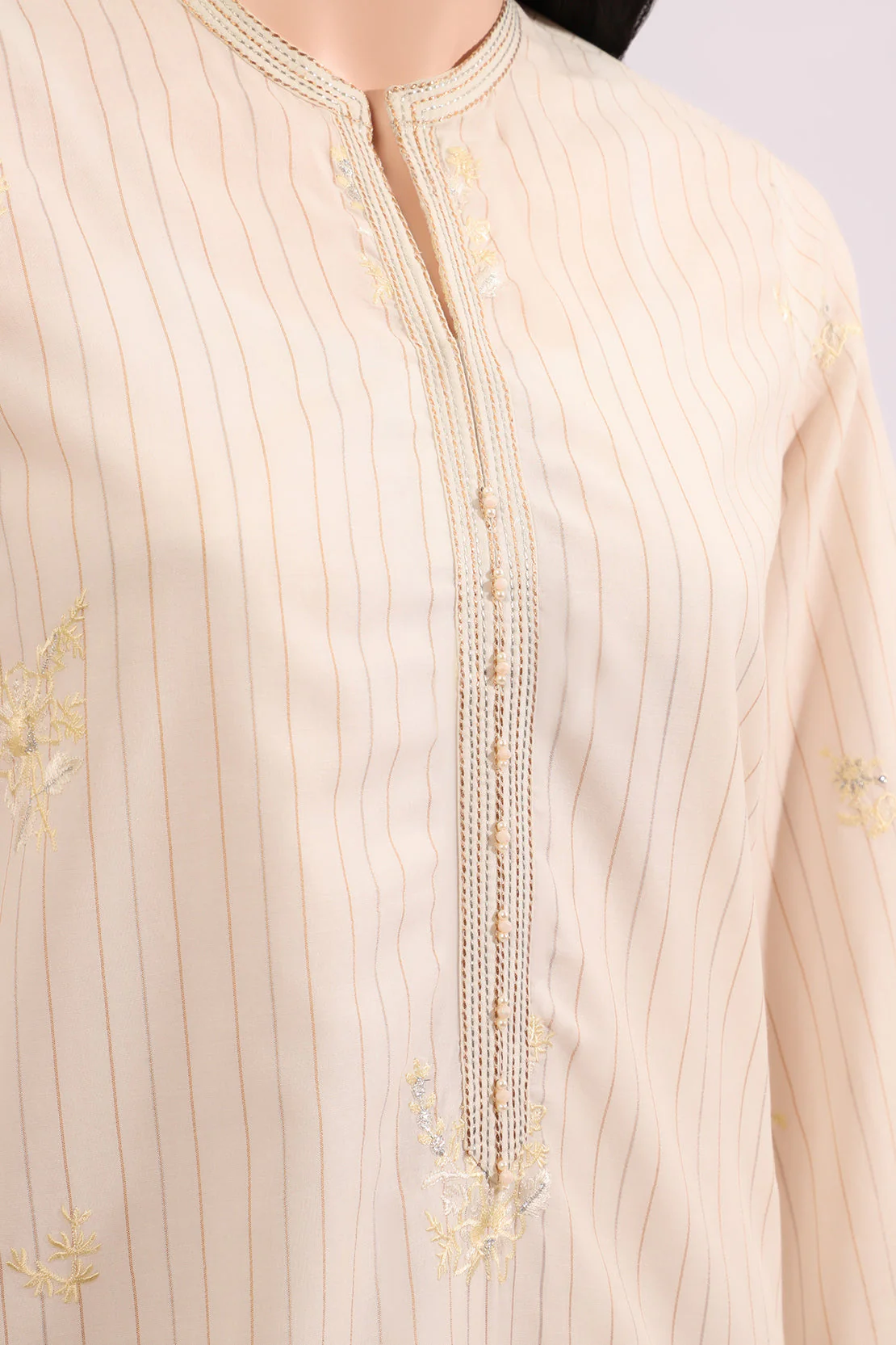 Unstitched Embroidered Zari Stripe Line 2 Piece (Shirt/Trouser) - Image 3