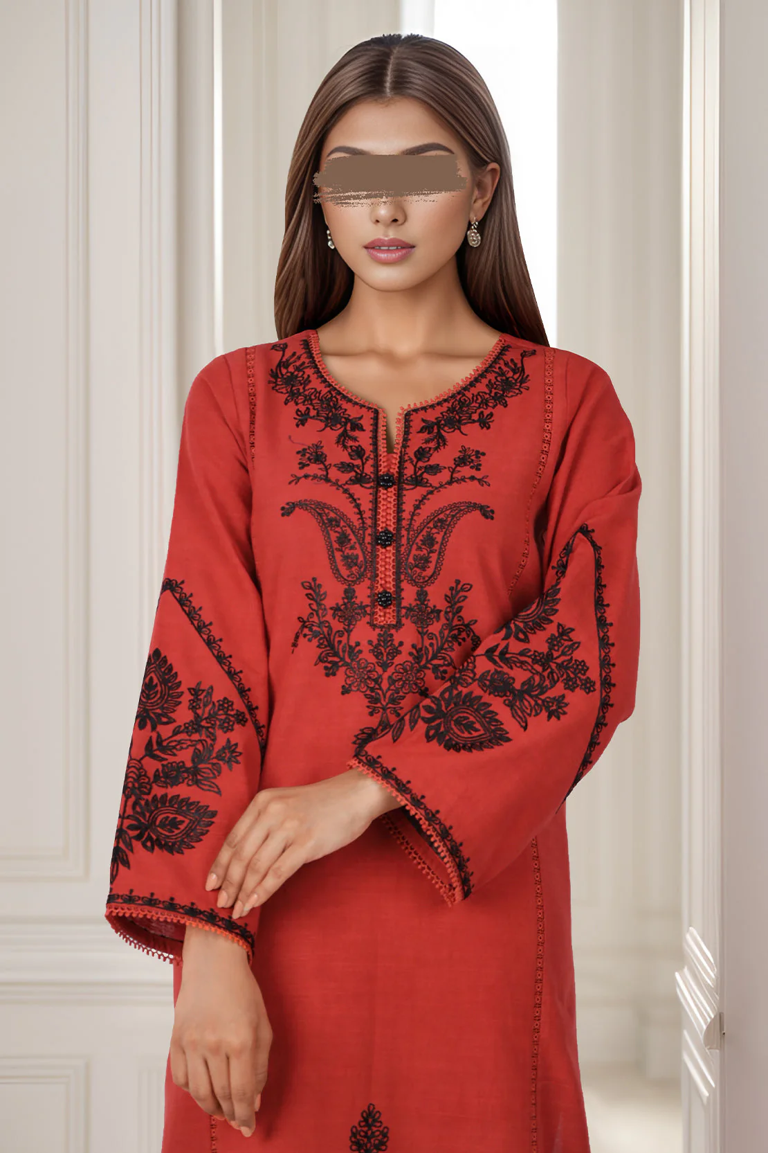 Unstitched Embroidered khaddar 2 piece Shirt Trouser - Image 2