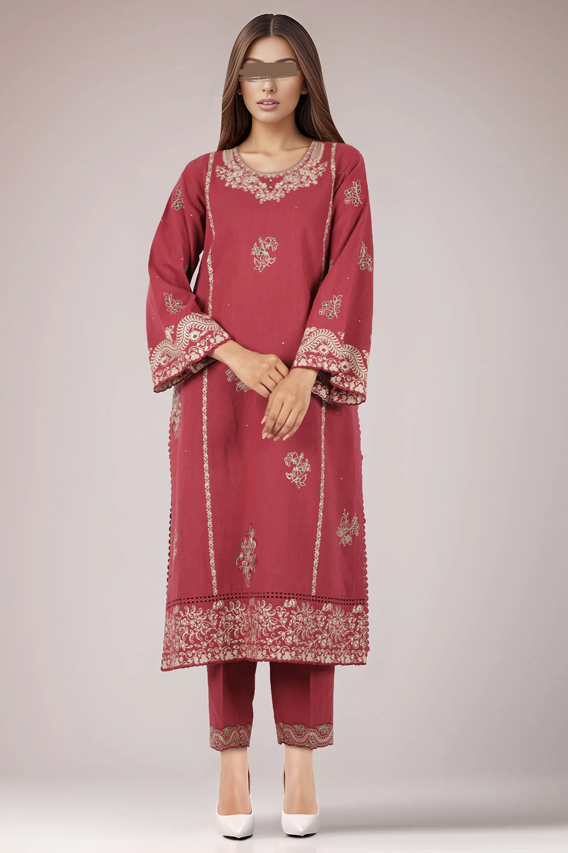 Unstitched embroideredfd khaddar 2 piece Shirt Trouser