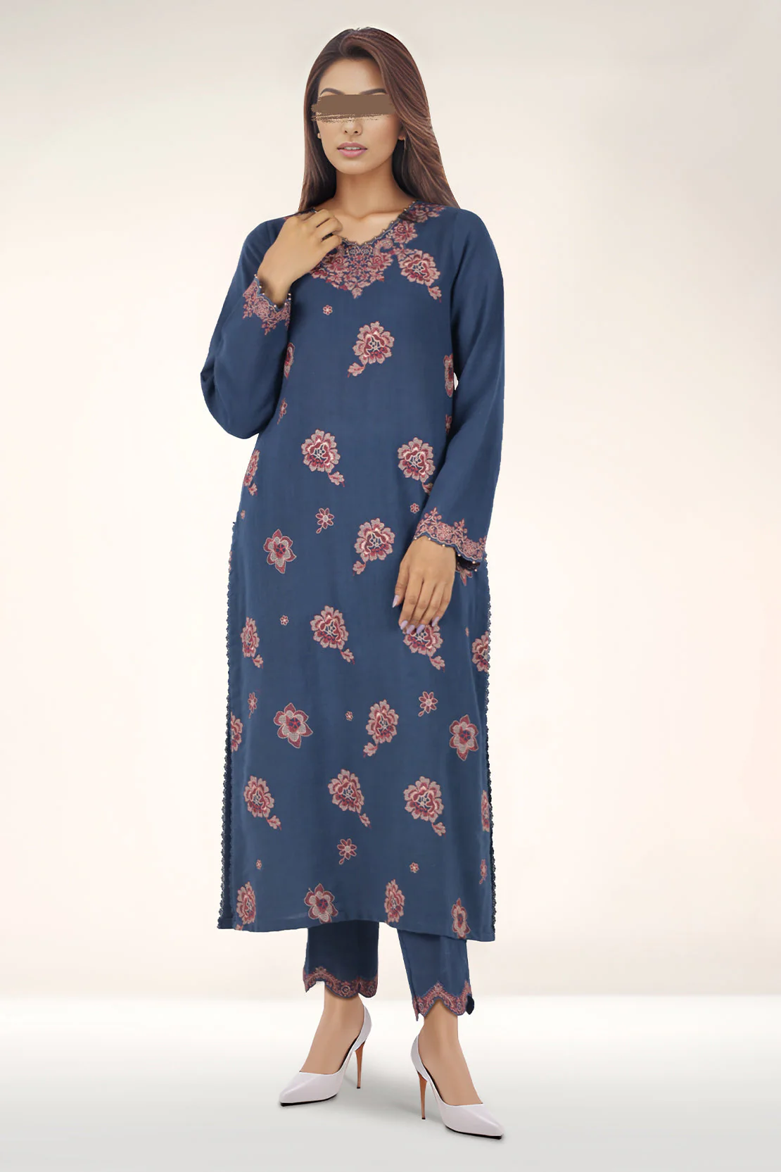 Unstitched Embroidered khaddar 2 piece Shirt Trouser