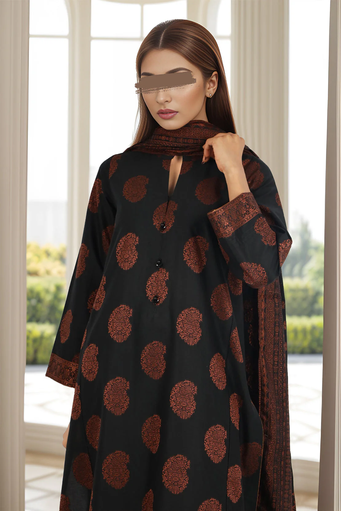 Unstitched Jacquard Cotton 2 Piece (Shirt/Dupatta) - Image 3