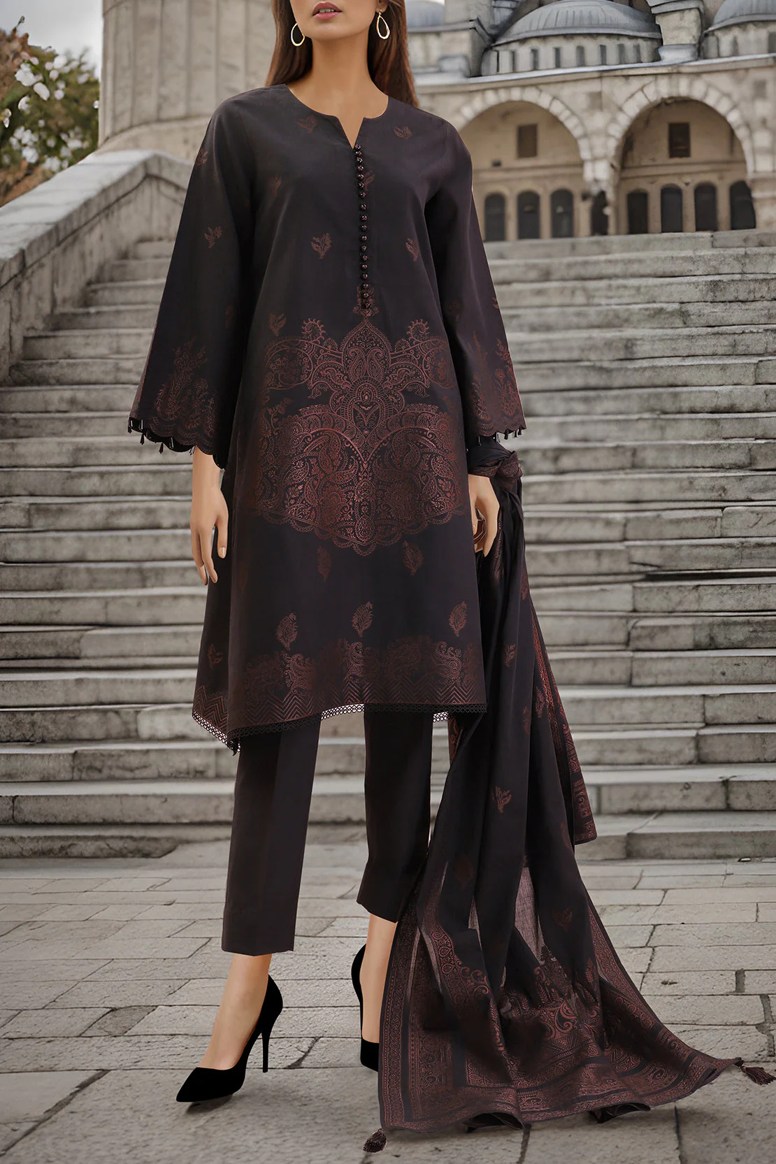 Unstitched Jacquard Cotton 2 Piece (Shirt/Dupatta) - Image 2
