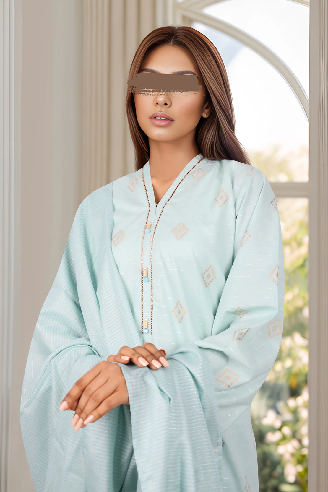 Unstitched Jacquard Cotton 2 Piece (Shirt/Dupatta) - Image 3