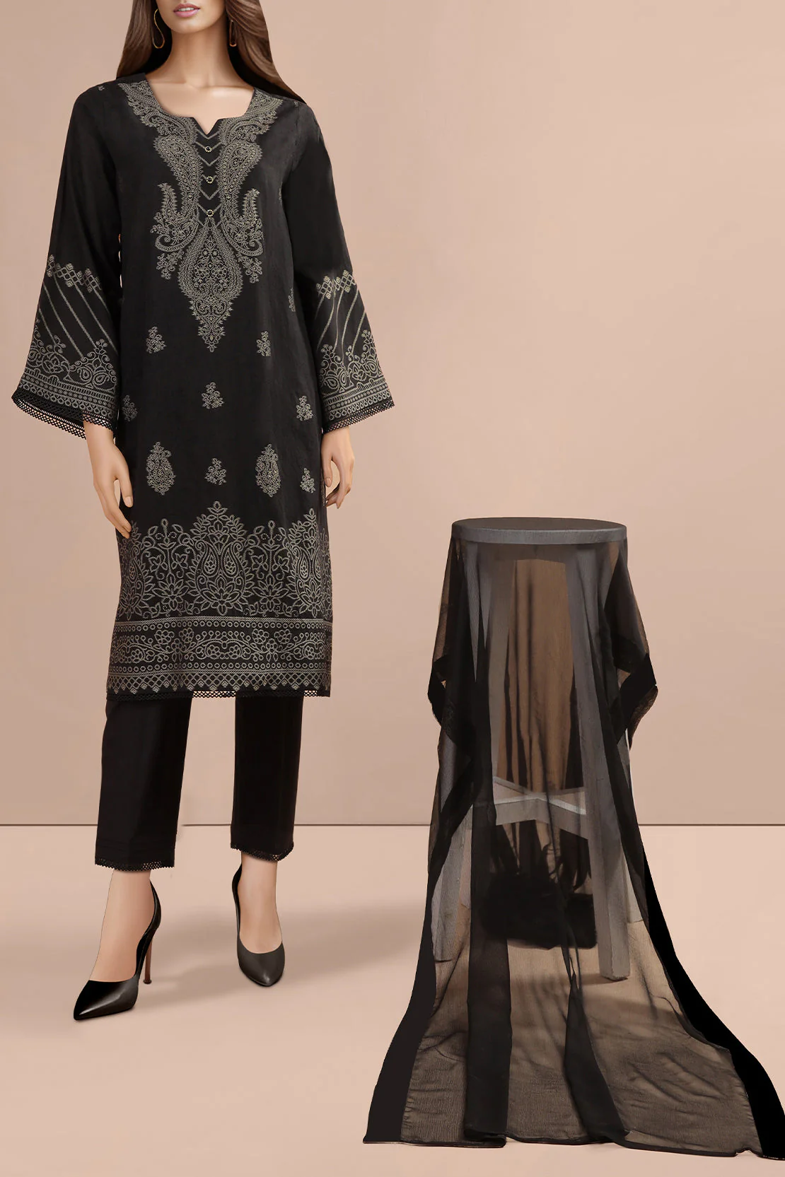 Unstitched Jacquard Cotton 2 Piece (Shirt/Dupatta) - Image 2