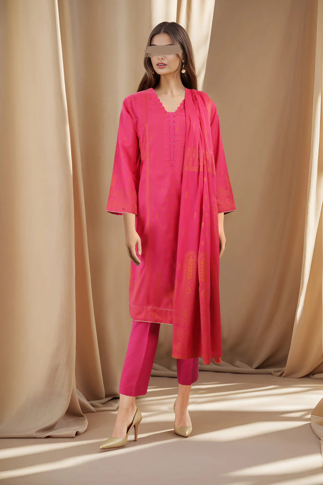 Unstitched Jacquard Cotton 2 Piece (Shirt/Dupatta)