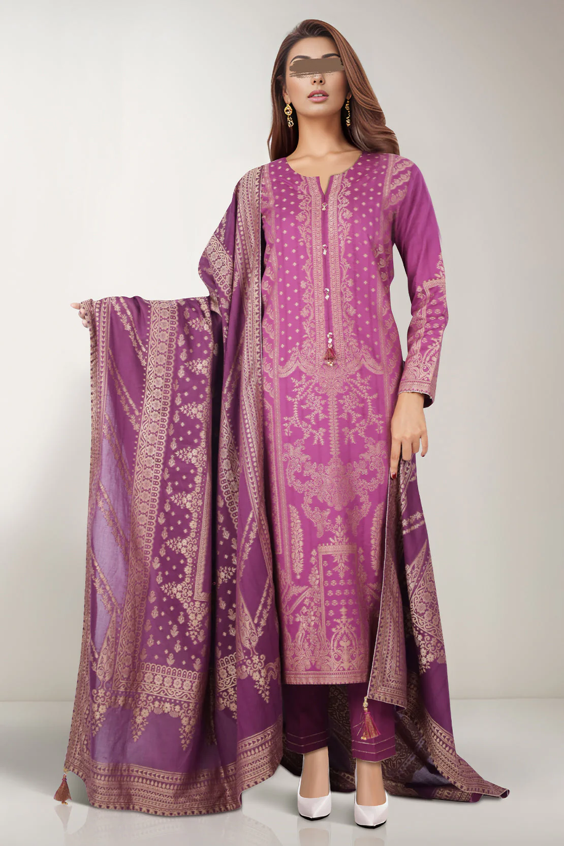 Unstitched Jacquard Cotton 2 Piece (Shirt/Dupatta)