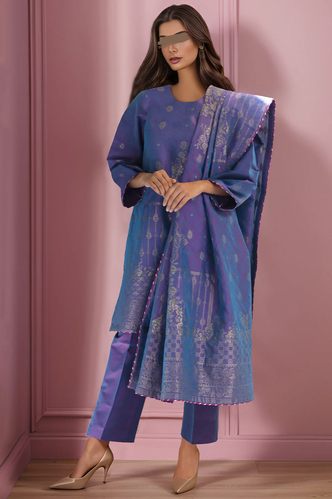 Unstitched Jacquard Cotton 2 Piece (Shirt/Dupatta)