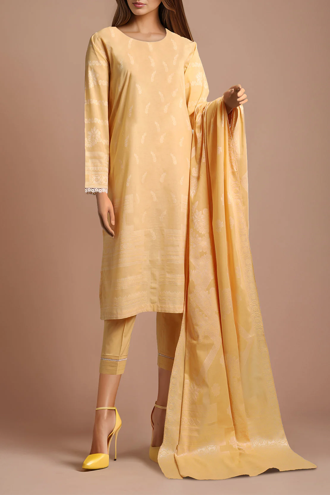 Unstitched Jacquard Cotton 2 Piece (Shirt/Dupatta)