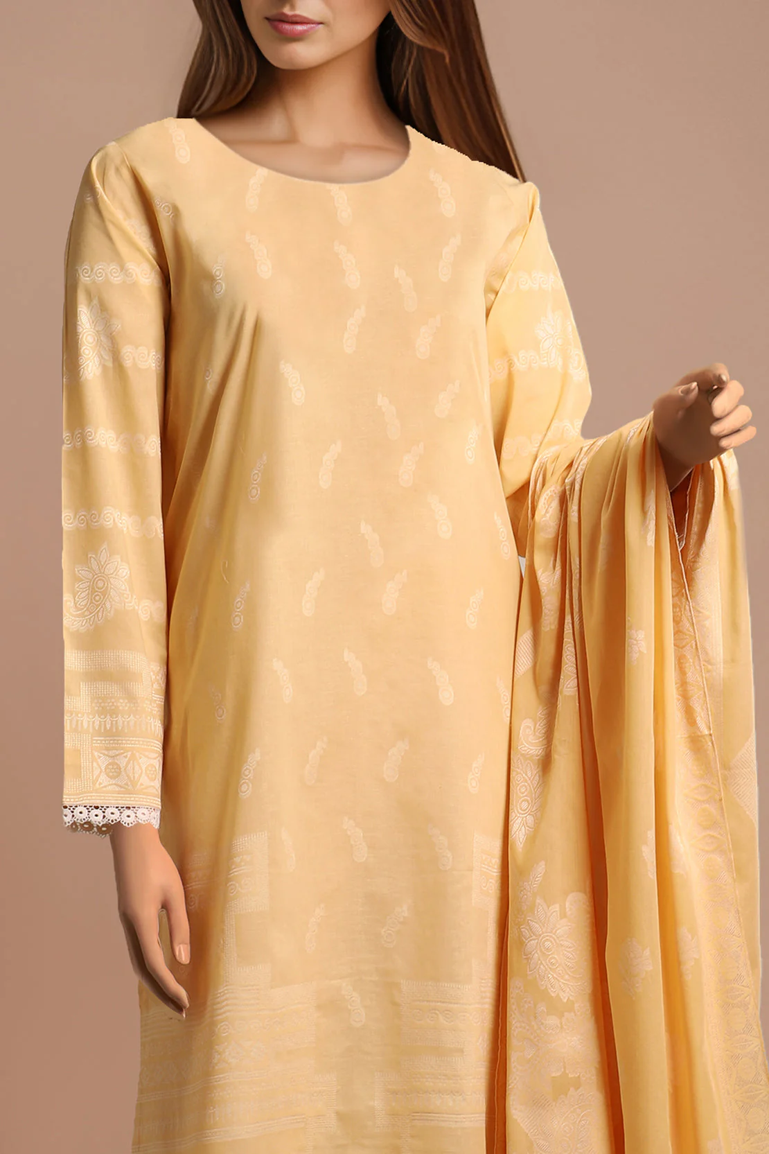 Unstitched Jacquard Cotton 2 Piece (Shirt/Dupatta) - Image 2