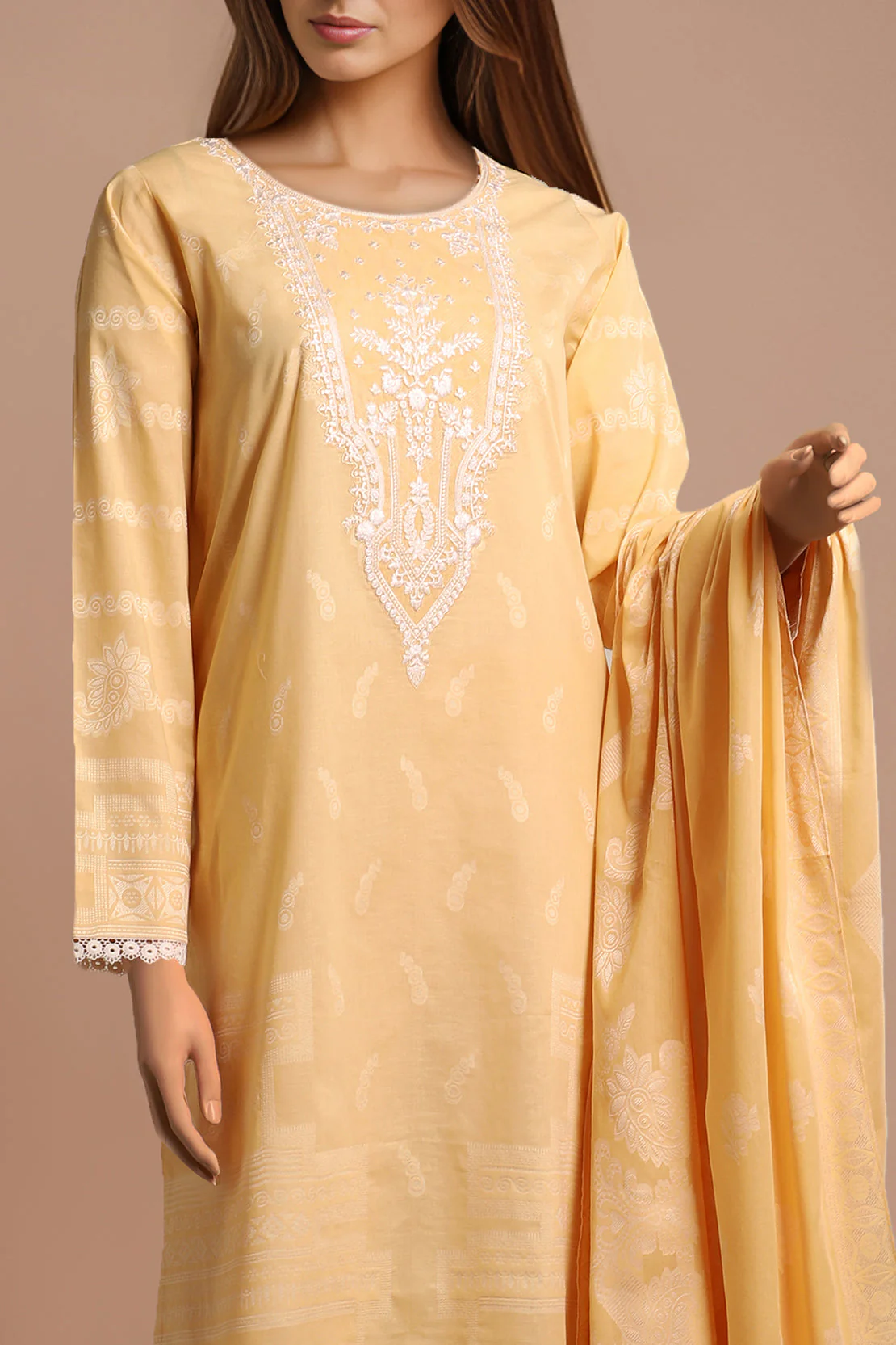 Unstitched Jacquard Cotton 2 Piece (Shirt/Dupatta) - Image 5