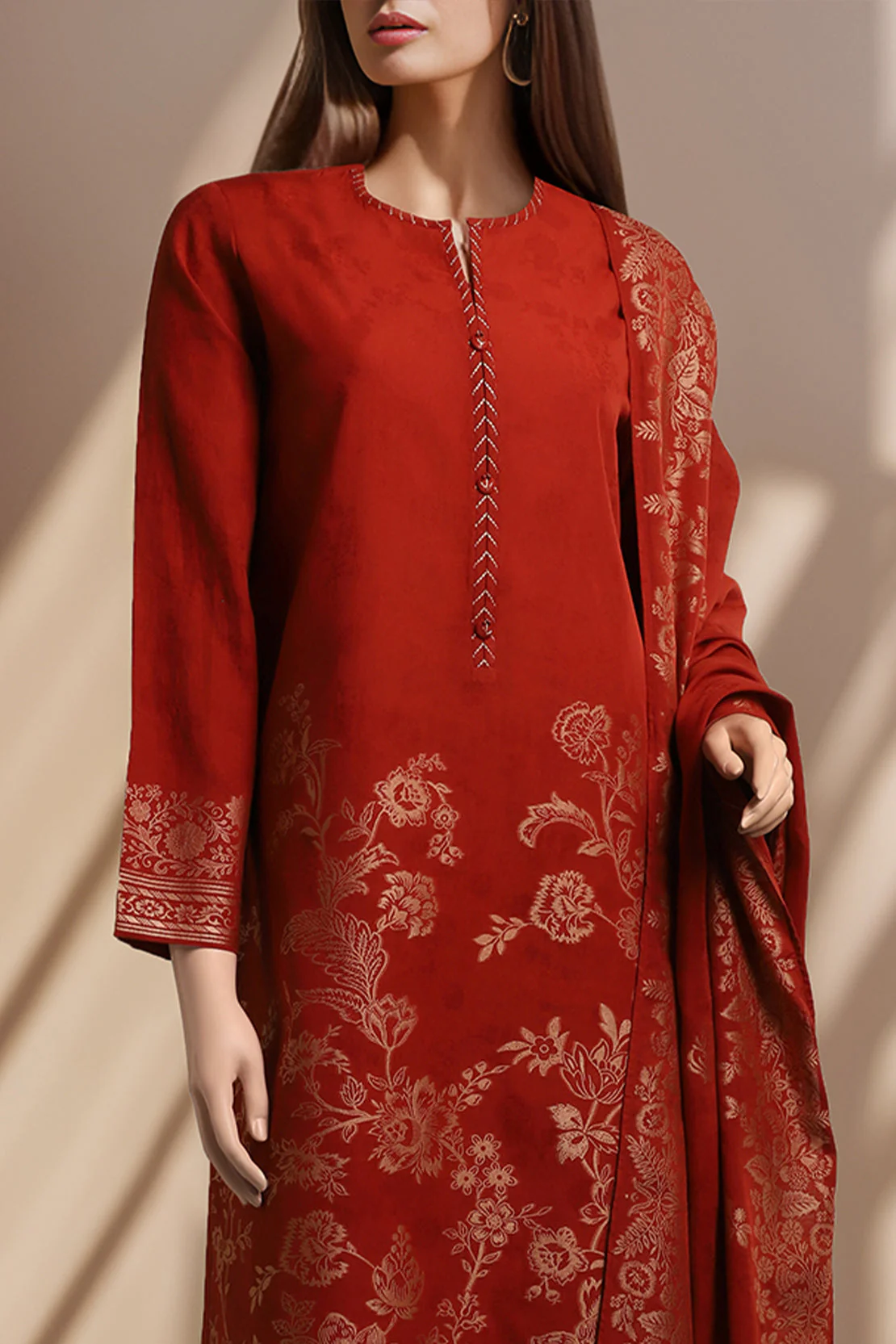 Unstitched Jacquard Cotton 2 Piece (Shirt/Dupatta)