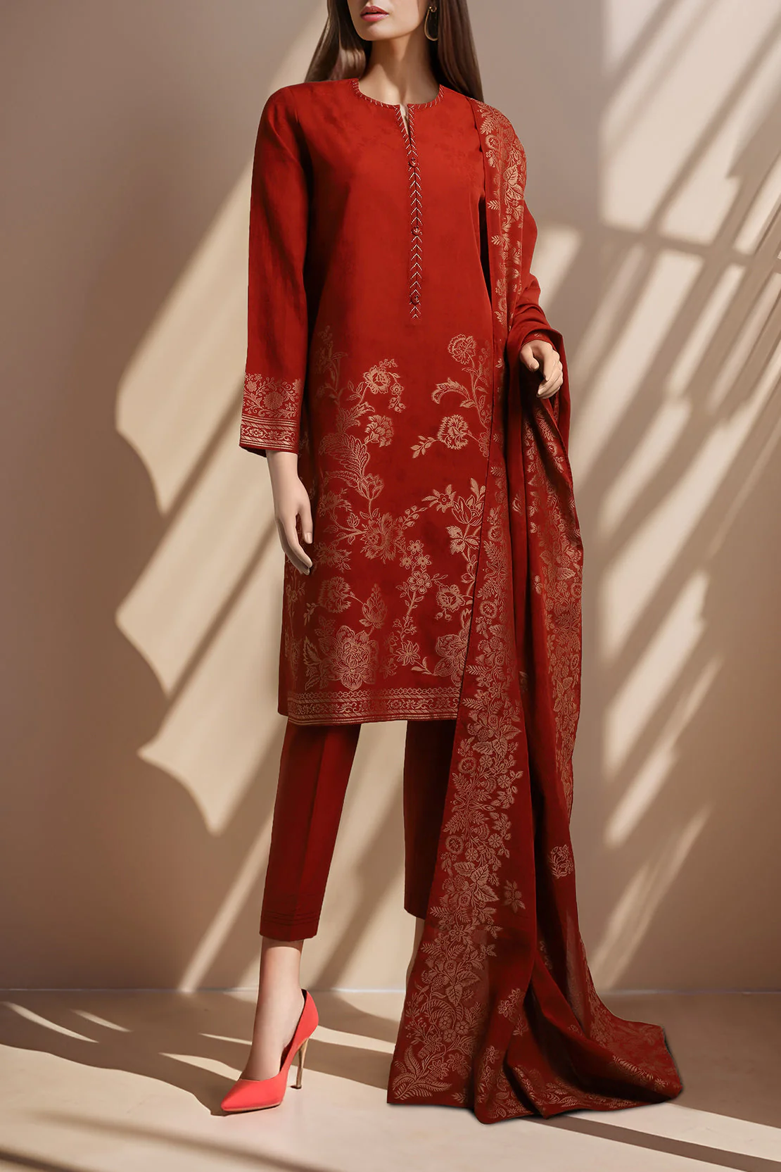 Unstitched Jacquard Cotton 2 Piece (Shirt/Dupatta) - Image 2