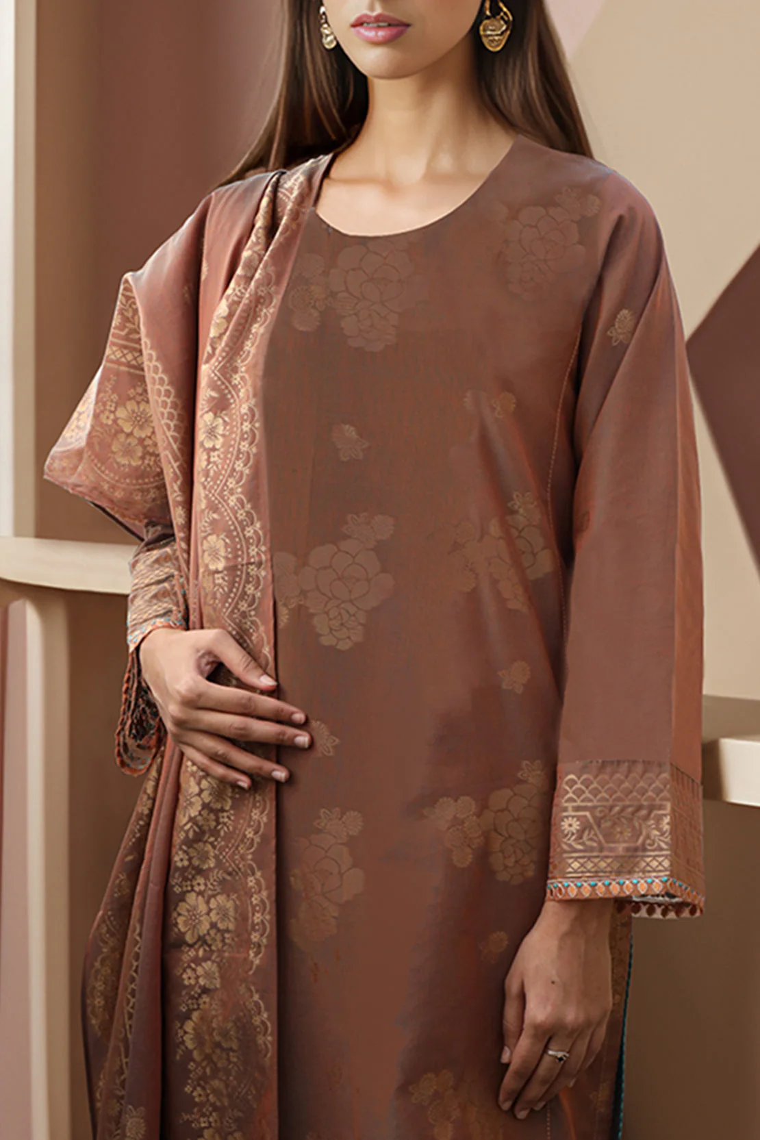 Unstitched Jacquard Cotton 2 Piece (Shirt/Dupatta)
