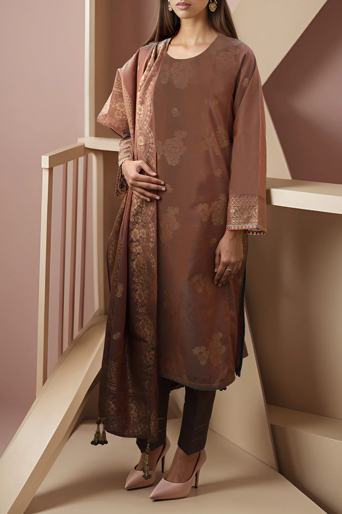 Unstitched Jacquard Cotton 2 Piece (Shirt/Dupatta) - Image 2