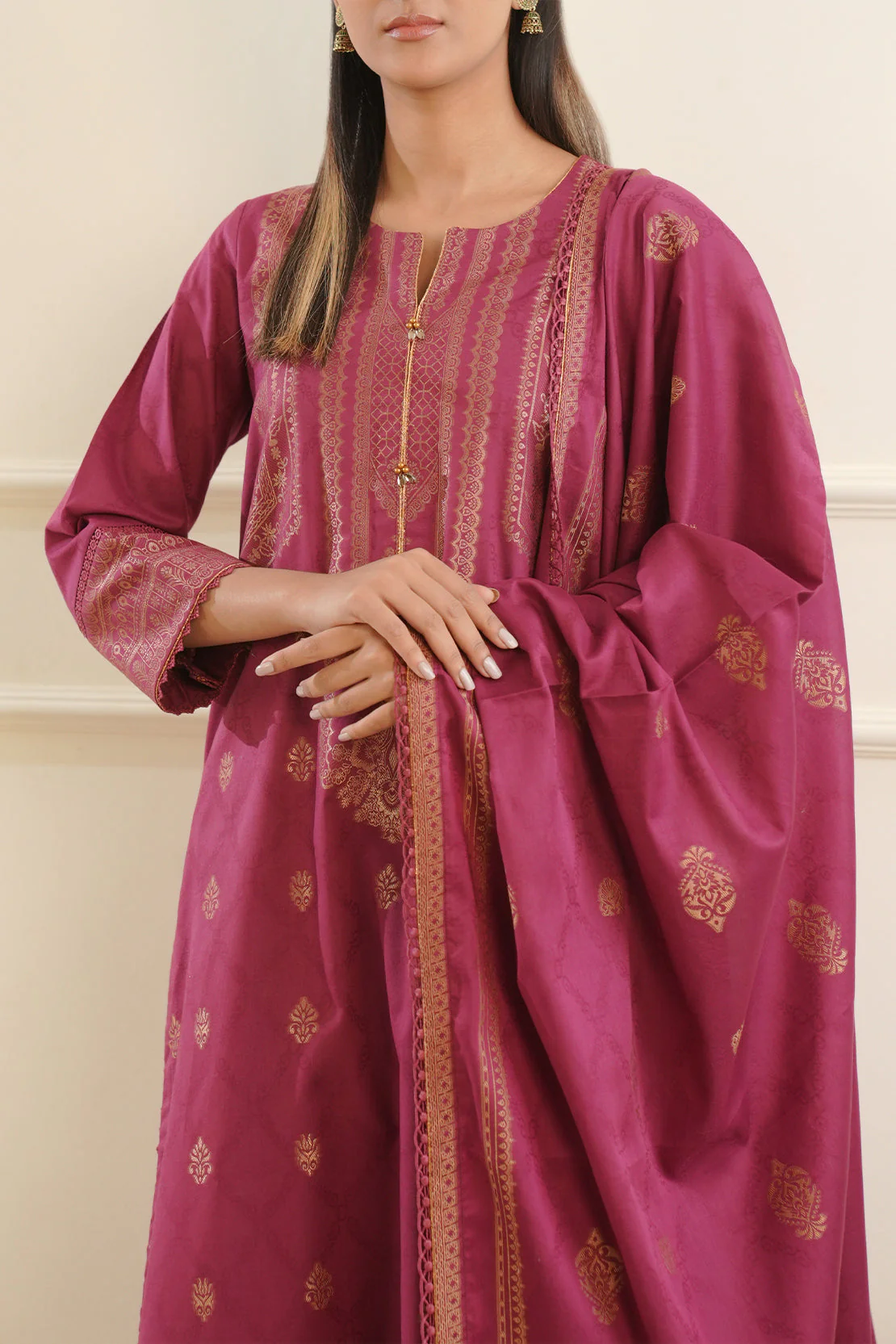 Unstitched Jacquard Cotton 2 Piece (Shirt/Dupatta) - Image 2