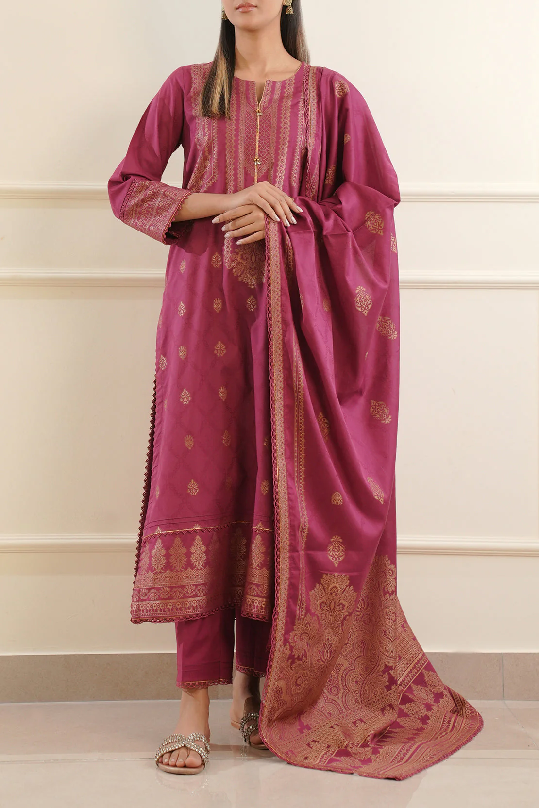 Unstitched Jacquard Cotton 2 Piece (Shirt/Dupatta) - Image 3
