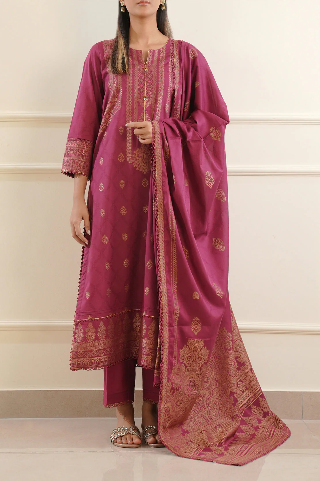 Unstitched Jacquard Cotton 2 Piece (Shirt/Dupatta) - Image 4