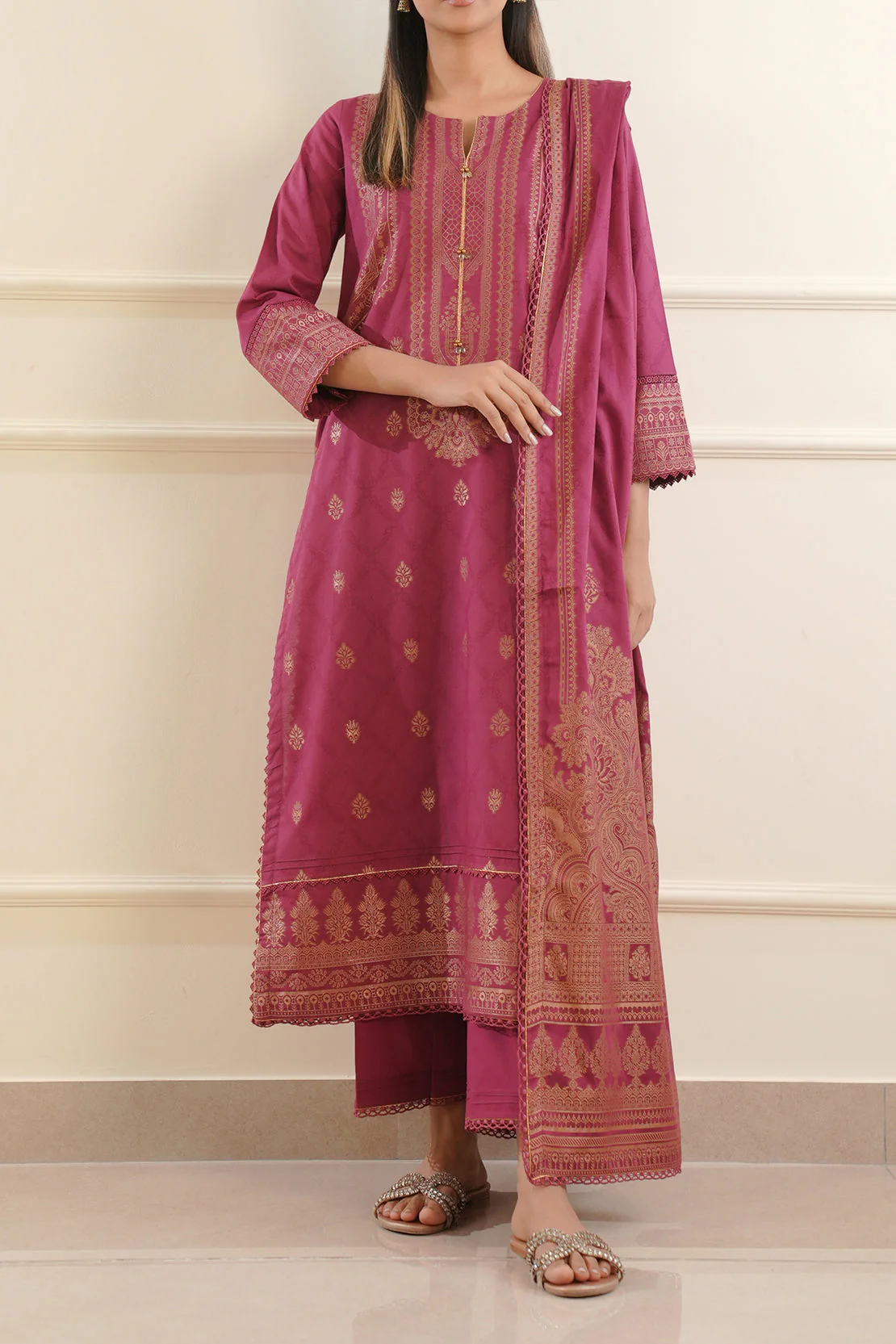 Unstitched Jacquard Cotton 2 Piece (Shirt/Dupatta) - Image 6