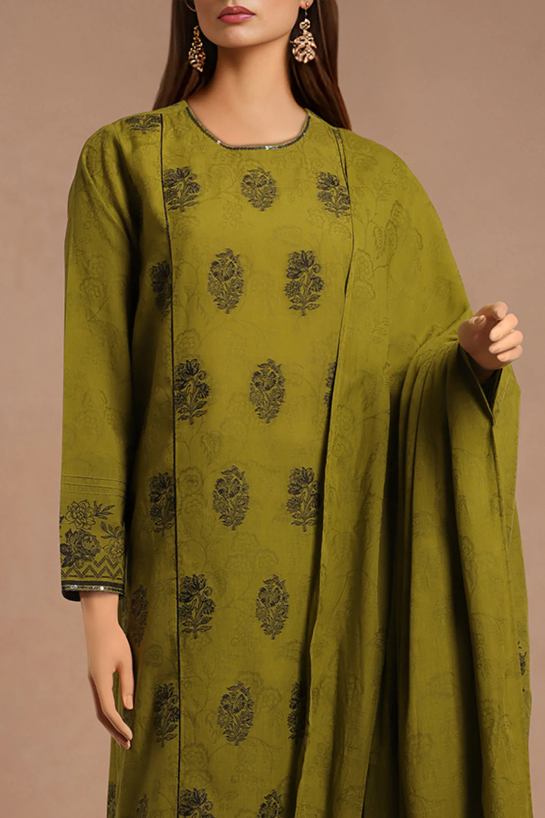 Unstitched Jacquard Cotton 2 Piece (Shirt/Dupatta) - Image 2