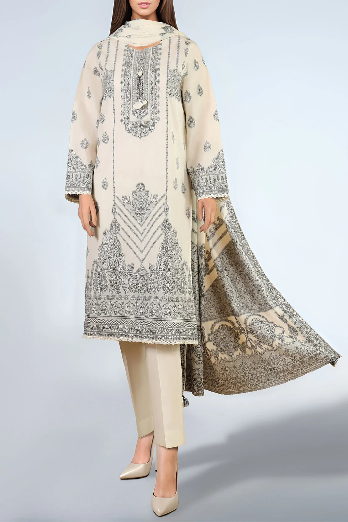 Unstitched Jacquard Cotton 2 Piece (Shirt/Dupatta) - Image 2