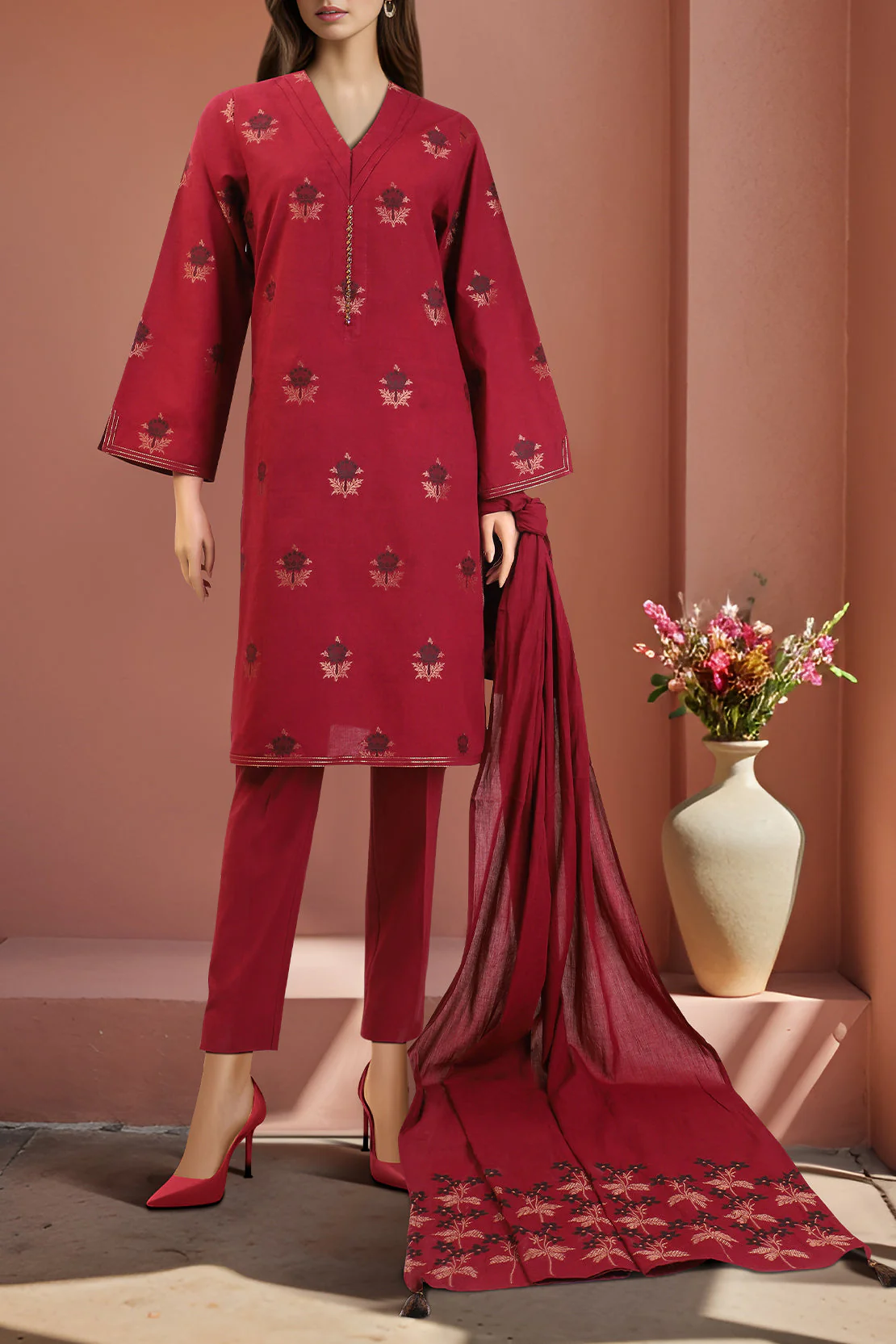 Unstitched Jacquard Cotton 2 Piece (Shirt/Dupatta) - Image 2