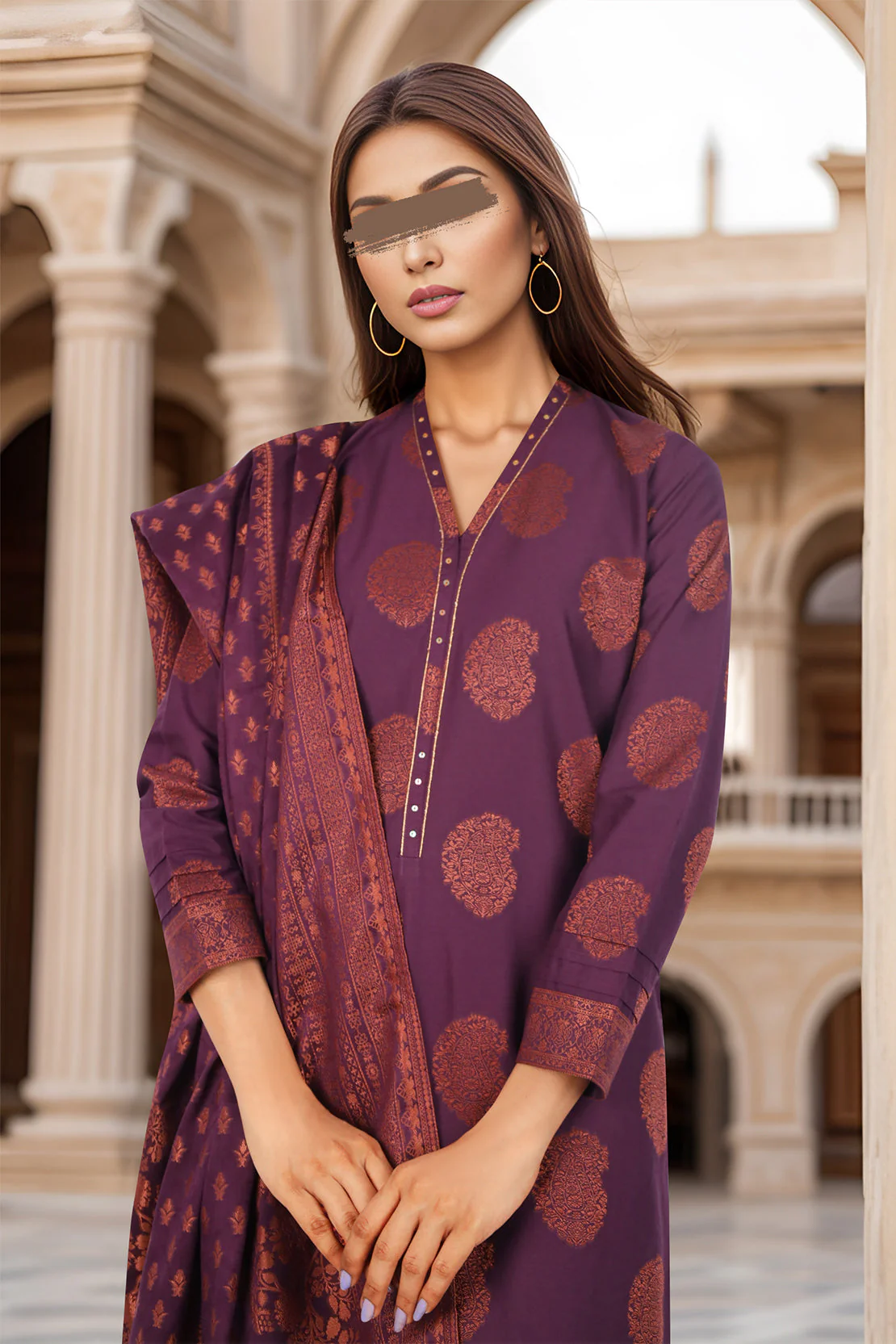 Unstitched Jacquard Cotton 2 Piece (Shirt/Dupatta) - Image 3
