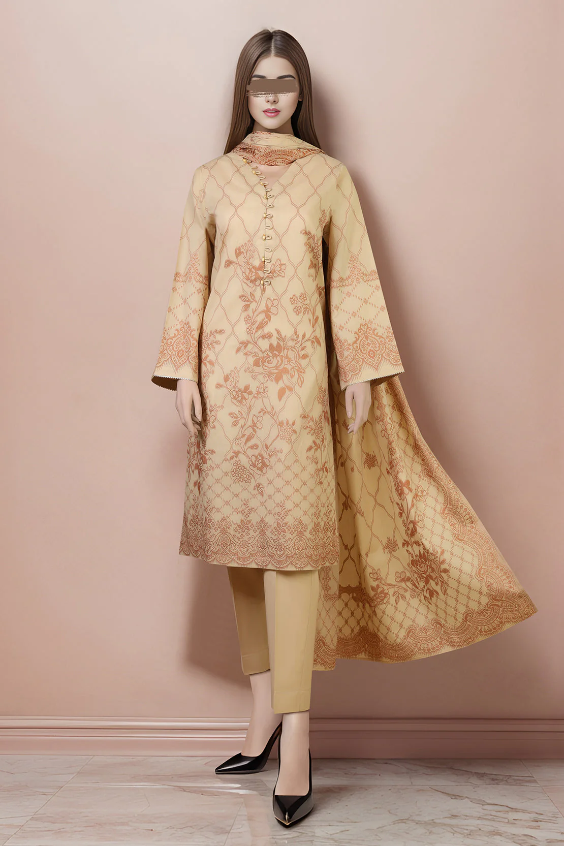 Unstitched Jacquard Cotton 2 Piece (Shirt/Dupatta) - Image 2