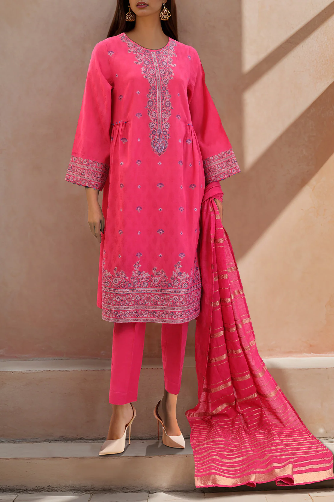 Unstitched Jacquard Cotton 2 Piece (Shirt/Dupatta) - Image 2