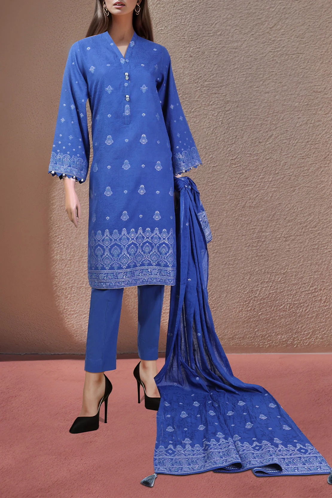 Unstitched Jacquard Cotton 2 Piece (Shirt/Dupatta)