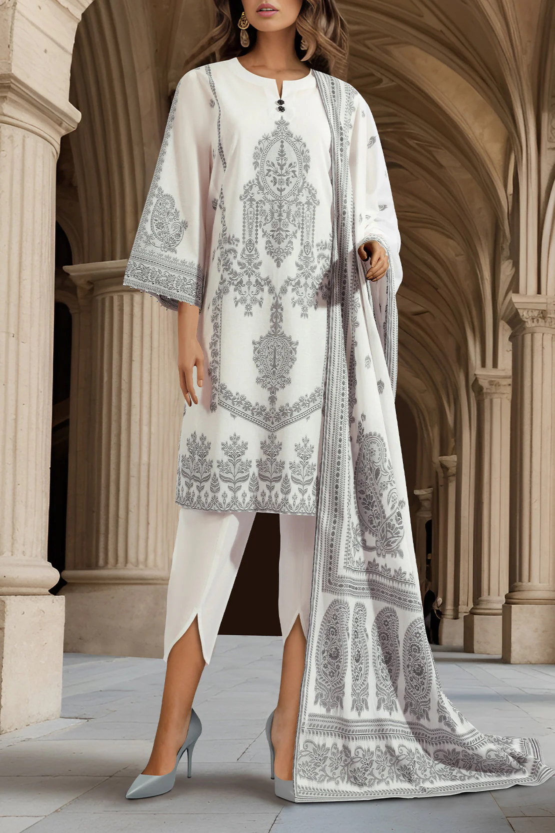Unstitched Jacquard Cotton 2 Piece (Shirt/Dupatta)