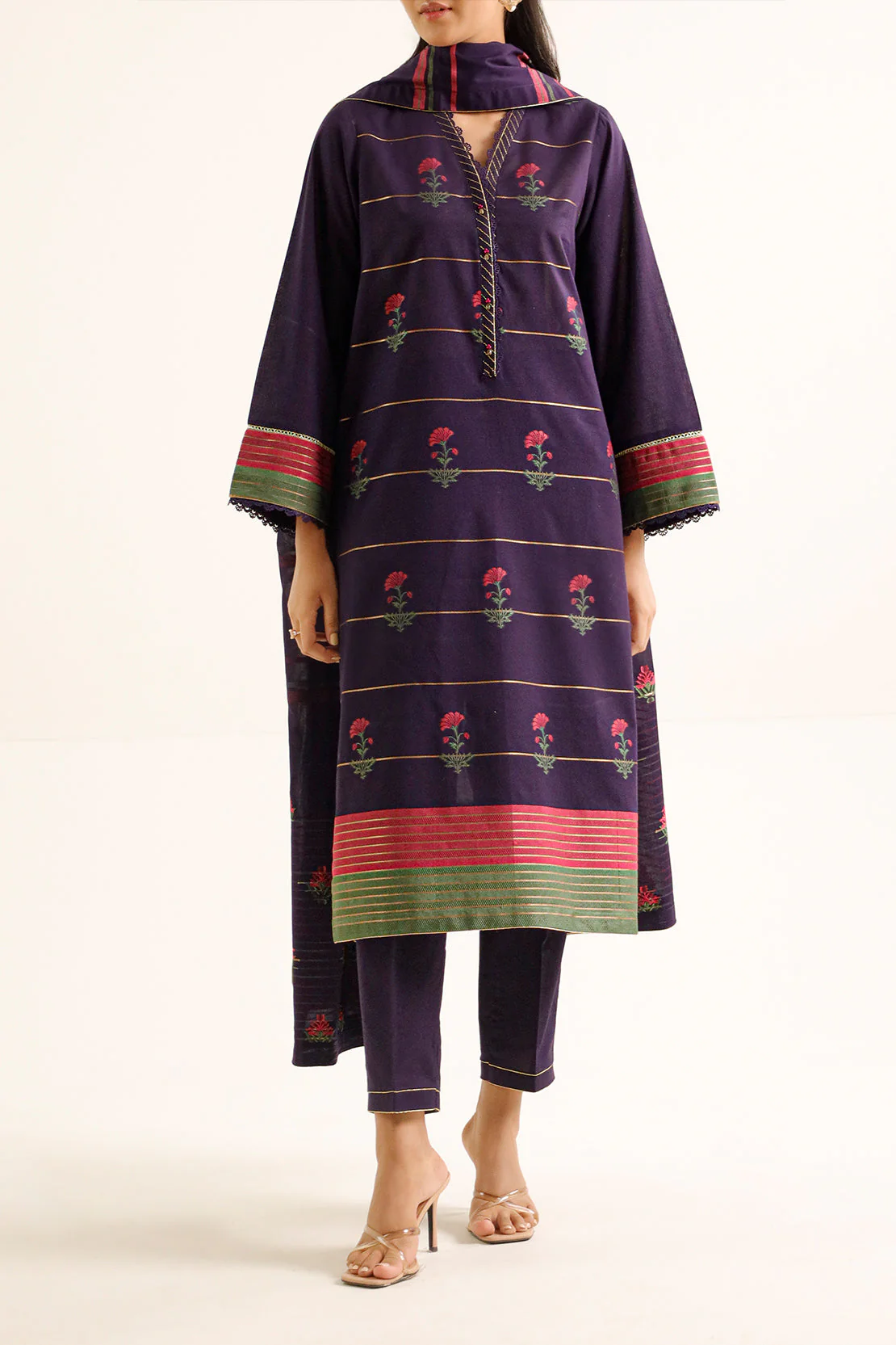 Unstitched Jacquard Cotton 2 Piece (Shirt/Dupatta)