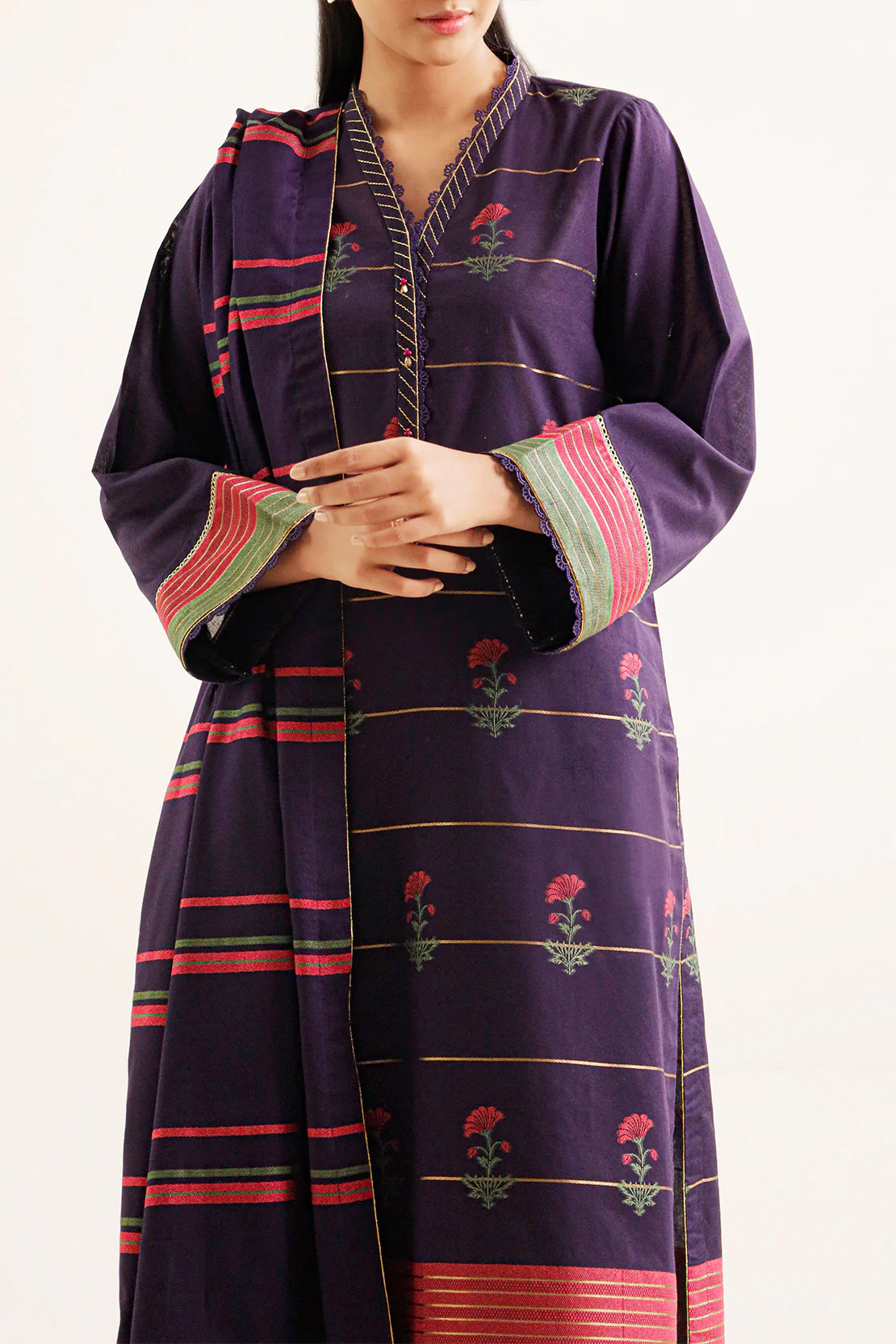 Unstitched Jacquard Cotton 2 Piece (Shirt/Dupatta) - Image 2