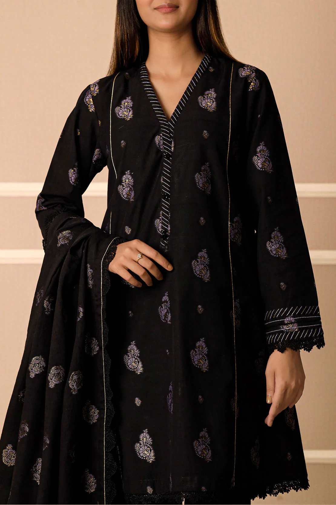 Unstitched Jacquard Cotton 2 Piece (Shirt/Dupatta) - Image 4