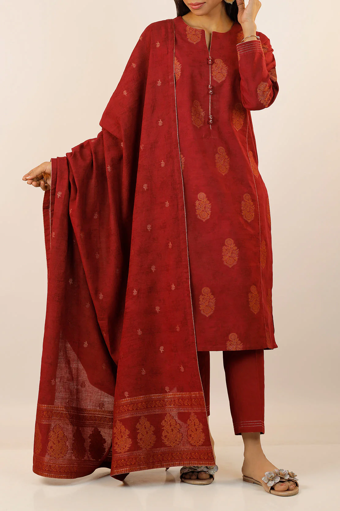 Unstitched Jacquard Cotton 2 Piece (Shirt/Dupatta) - Image 2