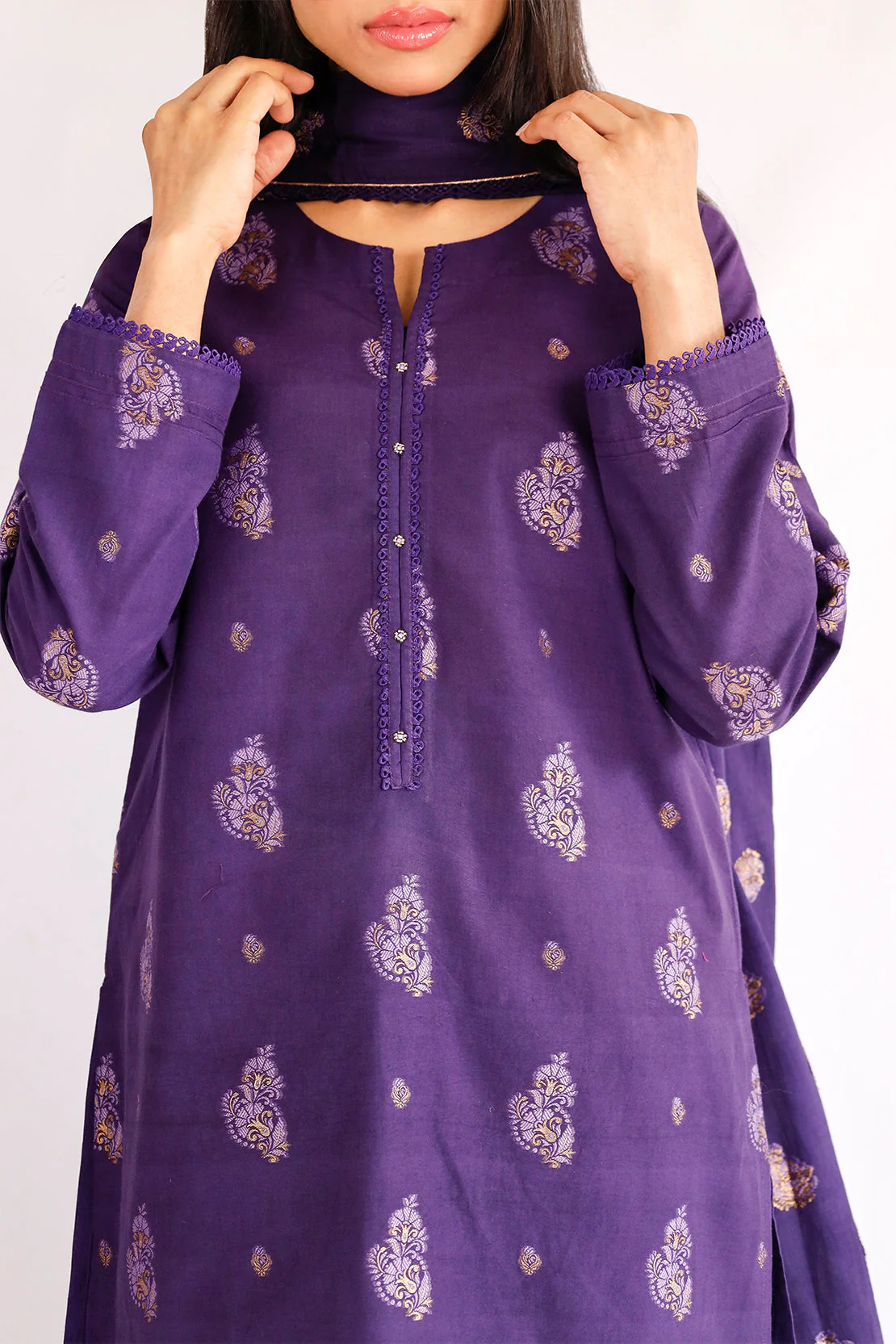 Unstitched Jacquard Cotton 2 Piece (Shirt/Dupatta) - Image 2